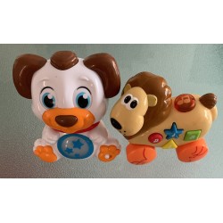2 jouets interactifs chien et lion